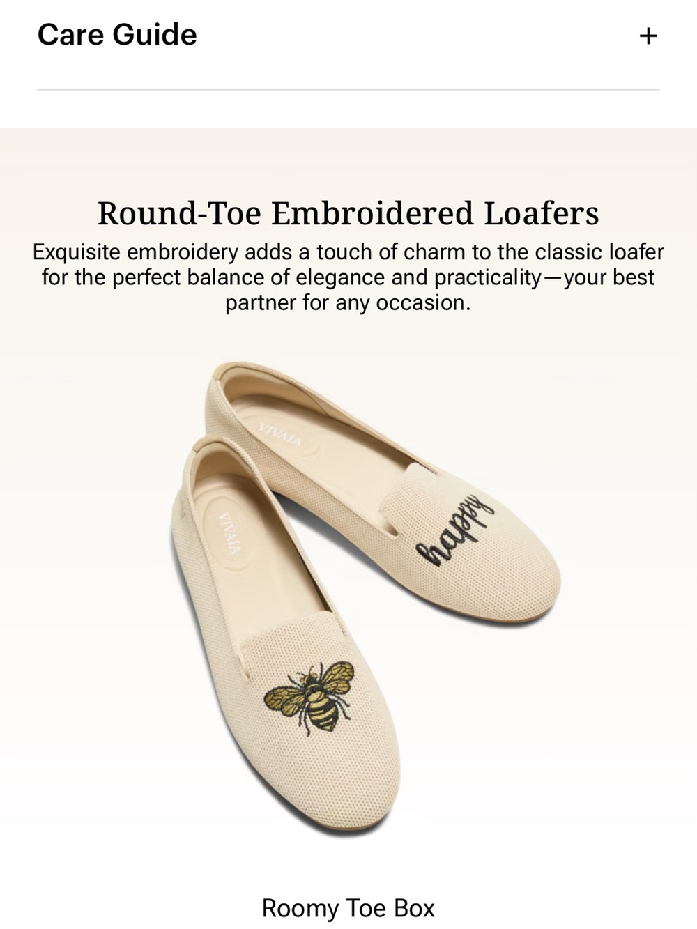 VIVAIA Cream Embroidered Bee & Script Round-Toe Loafers